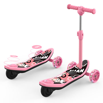 isinwheel Kid 3 Wheels Electric Scooter, Height Adjustable Foldable Kick Scooter for Kids Ages 3-12 with Flashing Wheels for Boys Girls Pink