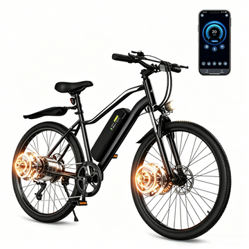 500W Peak Electric Bicycles-Adult Electric Mountain Bike with 5-Speed,30+ Miles Range, 26" Ebike for Beach Snow,Black