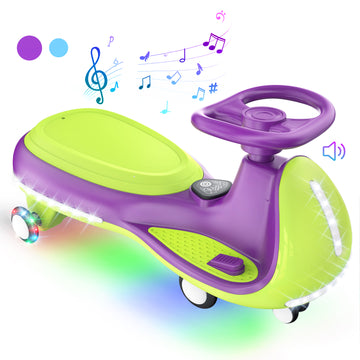 12V Electric Wiggle Car for Kids 3+, Light-Up 2-in-1 Swing Car with Music Speaker, 3-Speeds, Anti-Rollover, Early Childhood Music Education, 150 lbs, Purple