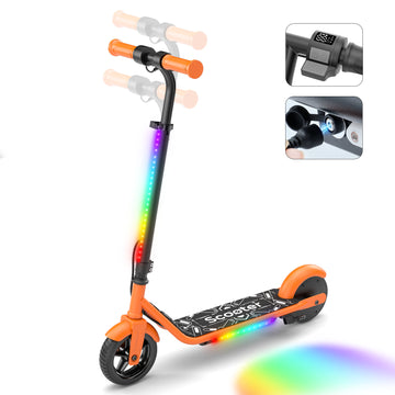 iScooter Electric Scooter for Teens Kids 6-12, Up to 9KM Miles 10 MPH MAX, Kids Escooter with 3-Speed & 3-Modes of Lighting, Dual Breaking & Adjustable Height E-Scooter for Boys Girls Orange