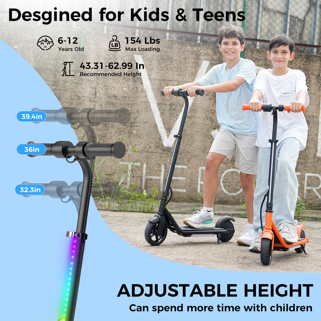iScooter Electric Scooter Kids Teens 6-12, Up to 9KM Miles 10 MPH MAX, Kids Escooter with 3-Speed & 3-Modes of Lighting, Dual Breaking & Adjustable Height E-Scooter for Boys Girls Black
