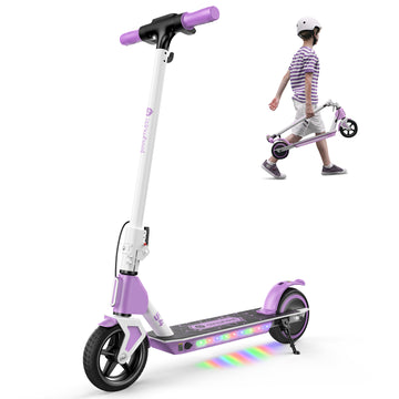 isinwheel S4 Electric Scooter for Kids Ages 6-14, 200W Foldable Kids Electric Scooter with 3 Speeds (5/8/12 Mph), LED Display, Colorful Lights, Gift for Kid