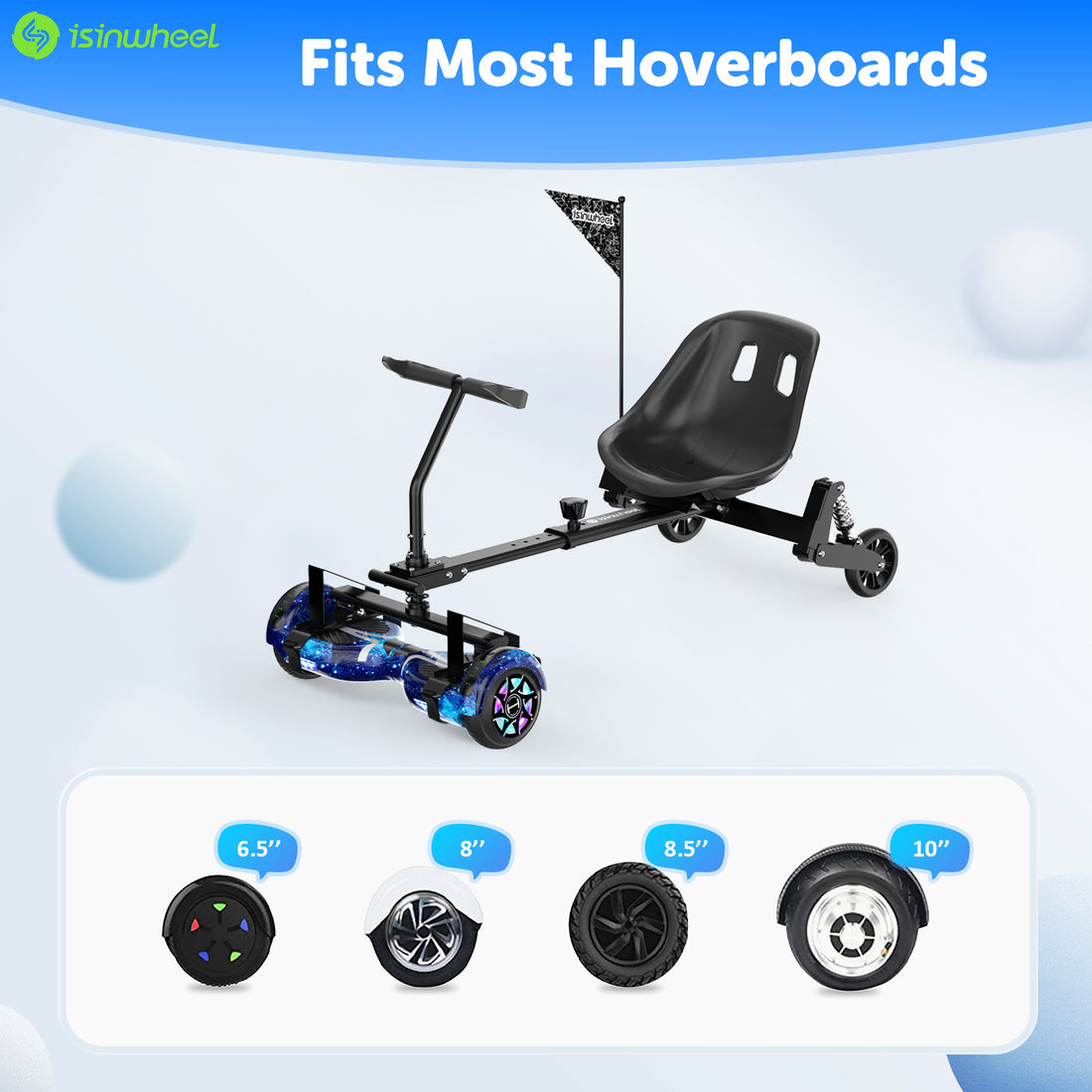 isinwheel K5 Hoverboard Go-Kart Adjustable Frame Suspension with Shock Absorber, Seat Attachment Accessory Fits Most Hoverboard Sizes (Hoverboard Not Included)