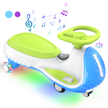12V Electric Wiggle Car for Kids 3+, Light-Up 2-in-1 Swing Car with Music Speaker, 3-Speeds, Anti-Rollover, Early Childhood Music Education, 150 lbs, Blue