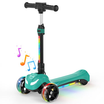 iHoverboard B2 Electric Scooter for Kids Ages 3+, LED Light-up Wheels and Pedal , 100W motor, Foldable and Height Aadjustable Toddler Motorized Scooters, Electric Scooter for Girls/Boys(Green)