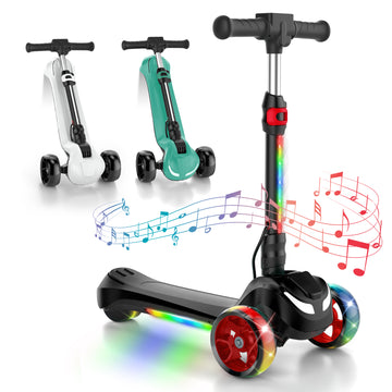 Electric Scooter for Kids Ages 3-8, 3-Wheel Electric Scooter, Electric Kick Scooter with 2 Speed, Long Battery Life, Bluetooth Music, Flashing LED Wheels, Adjustable Height, Gift for Boys/Girls