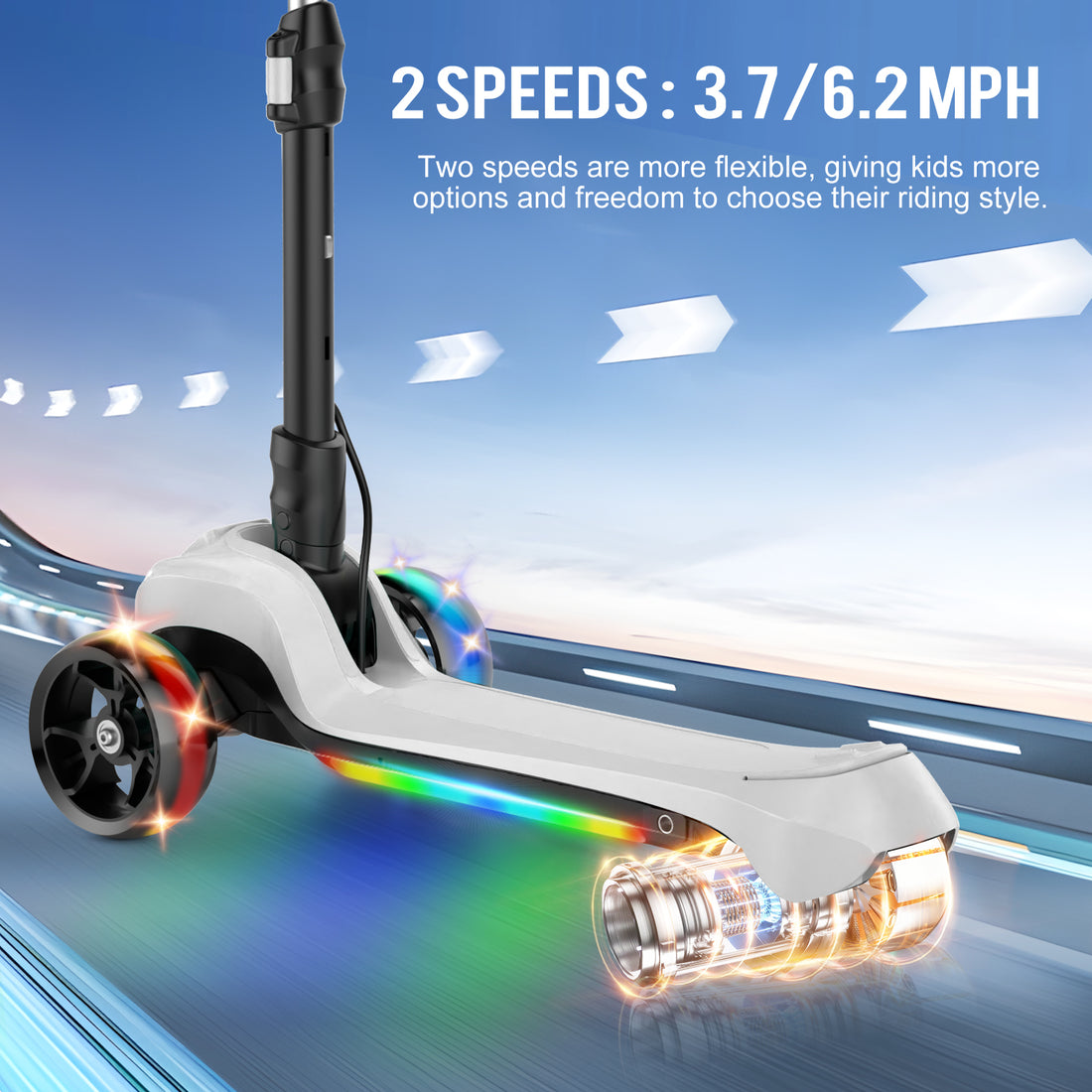 Electric Scooter for Kids Ages 3-8, 3 Wheels Electric Scooter, Electric Kick Scooter with 2 Speed, Long Battery Life, Bluetooth Music, Flashing LED Wheels, Adjustable Height, Gift for Boys/Girls