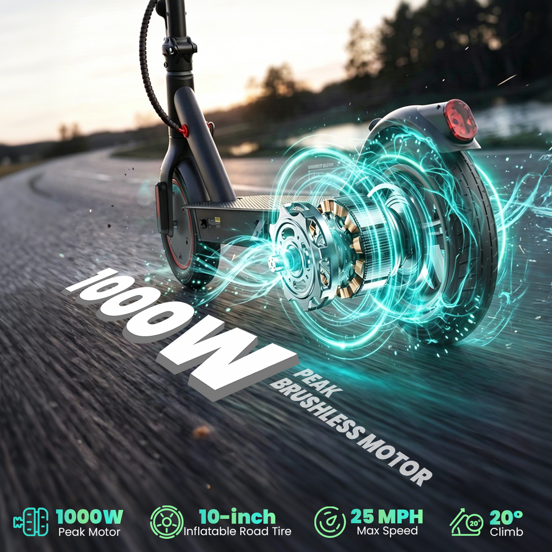 Electric Scooter for Adults, 1000W Peak Motor 10" Tire, Top 25 Mph Speed 28 Miles Range Escooter with App Control