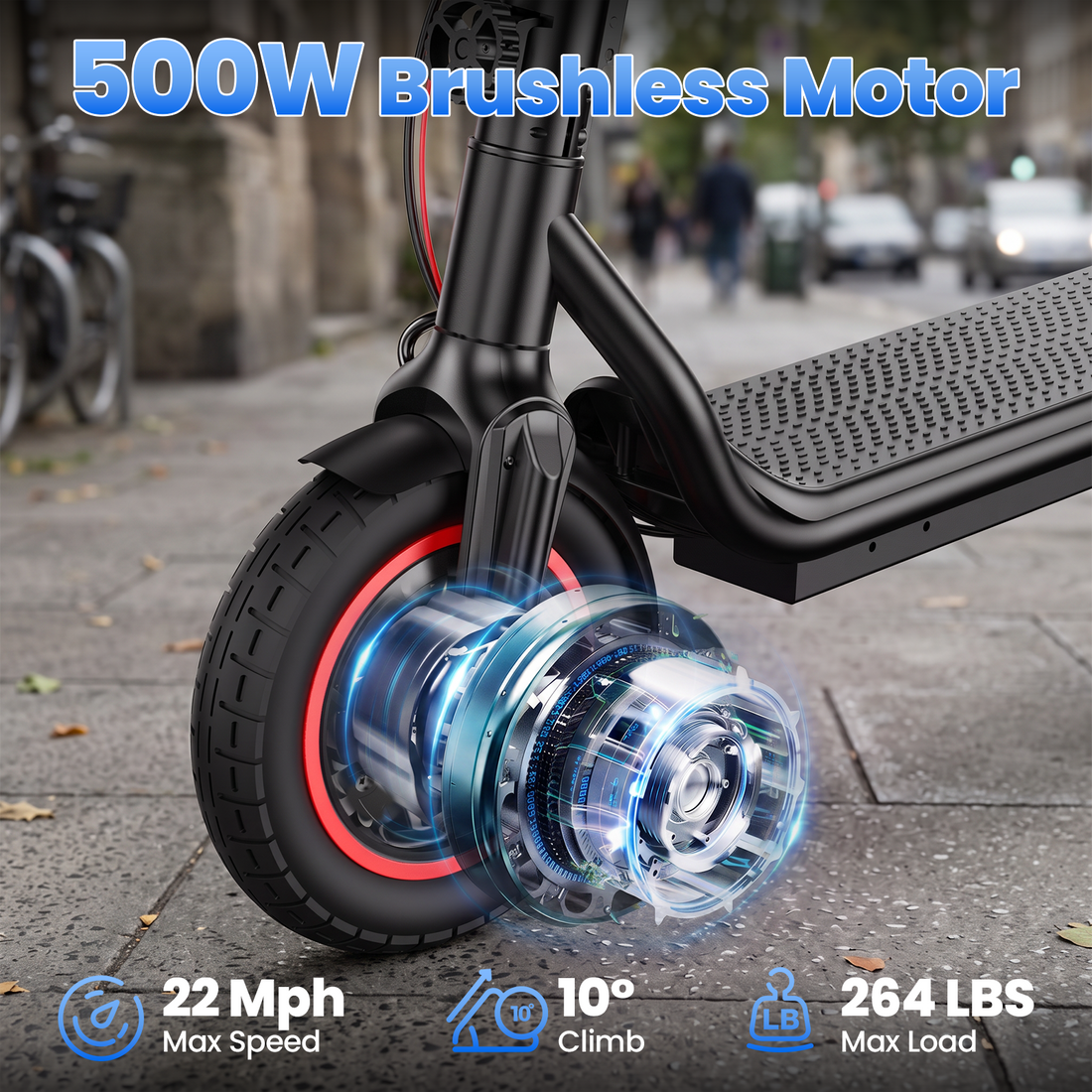 Electric Scooter for Adults, 23 Miles Long Range with 22 Mph Top Speed, 10" Pneumatic Tire 500W Folding Commuting E-Scooter for Teens