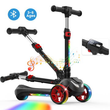 iScooter Electric Scooter for Kids 3-6, Bluetooth Music Speaker, Light-Up Wheels & Pedal, Thumb Accelerator, Adjustable Height, 3-Wheels Toddler Motorized Scooters for Boys Girls