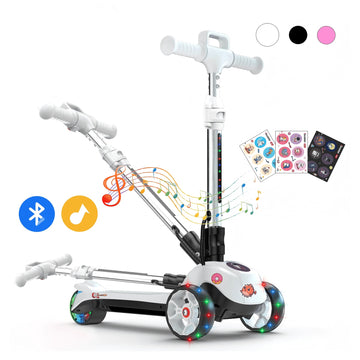 iScooter Electric Scooter for Kids Ages 3-6, Bluetooth Music Speaker, LED Light-up Wheels, Thumb Accelerator, 3-Adjustable Height Toddler Motorized Scooters, 3-Wheels Electric Scooter for Girls/Boys