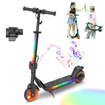 Electric Scooter for Kids 8+, 200W Escooter & Bluetooth, Horn, LED Display, 3-Speeds & Heights for Teens, Dual Brake, 3-Light Modes - Foldable 6.5'' Tires Kids Scooter Gift for Boys Girls Orange