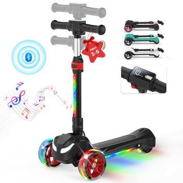iScooter Electric Scooter for Kids 3+, 3-Wheels 100W Motor Escooter & Light-Up Wheels and Pedal, Foldable & Height Adjustable Toddler Motorized Scooters, E-Scooter for Girls Boys(Black)
