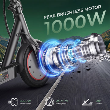 Electric Scooter for Adults,1000W Motor Foldable E-Scooter,36V 15Ah Battery,28 Max Miles Range,25MPH,10" Pneumatic Tires,App Lock