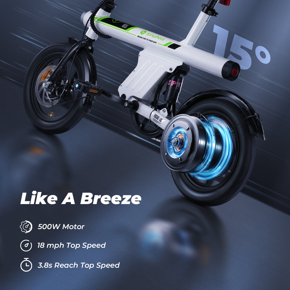 iSinwheel W-U1 500W Folding Electric Bike for Adults, 25 Miles Long-Range Battery, Rear Suspension, 3 Assist Levels - 14" Foldable eBike for Adults And Teens Black