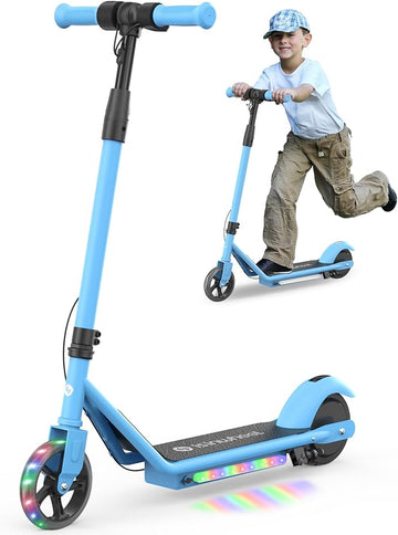 isinwheel S2 Electric Scooter for Kids Ages 6-14, 150W Motor, Adjustable Height, 2 Speeds Adjustable, Colorful Lights, Double Brake, Kids Electric Scooter with Magnetic Charging, Ideal Gifts for Kids