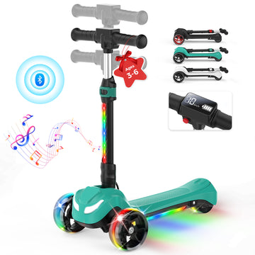 iScooter Electric Scooter for Kids 3+, 3-Wheels 100W Motor Escooter & Light-Up Wheels and Pedal, Foldable & Height Adjustable Toddler Motorized Scooters, E-Scooter for Girls Boys(Green)