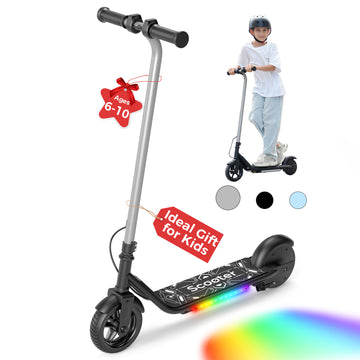iScooter Electric Scooter for Teens Kids 6-12, 150W Kids Escooter with Pedal Breathing Light & 6 / 10MPH for Boys Girls Silver