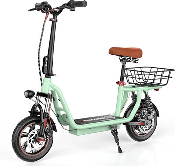 iScooter Electric Scooter with Seat, 34/21 Miles Long Range & 21/15.6 Mph Top Speed, 14"/12'' Pneumatic Tire, Height Adjustable Seat &Handlebar, Dual Suspensions Commuting Scooter with Basket