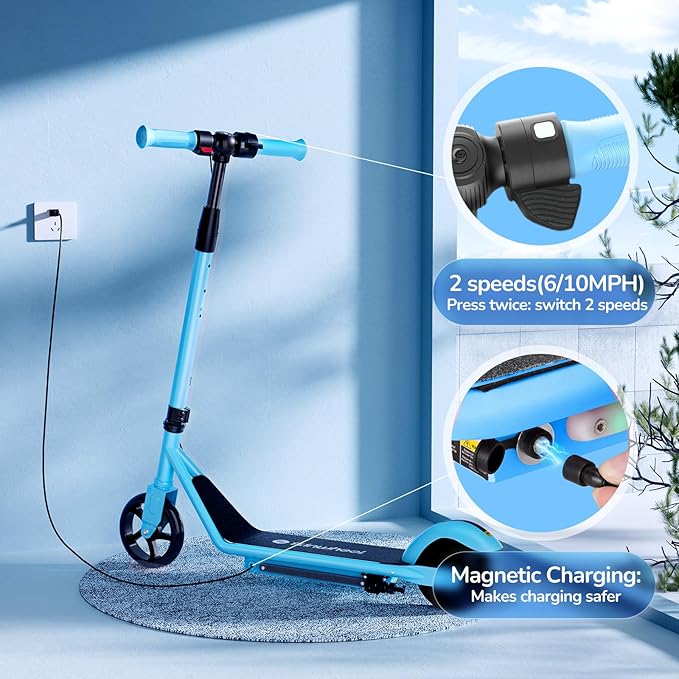 isinwheel S2 Electric Scooter for Kids Ages 6-14, 150W Motor, Adjustable Height, 2 Speeds Adjustable, Colorful Lights, Double Brake, Kids Electric Scooter with Magnetic Charging, Ideal Gifts for Kids
