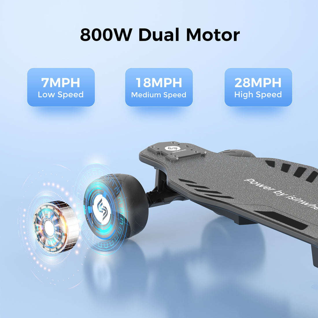 isinwheel V8 Electric Skateboard for Adults 800W with Remote, 2*400W Dual Motor, 30 mph Top Speed & 15 Miles Range, Swappable Battery, Electric Longboard for Adults＆Teens
