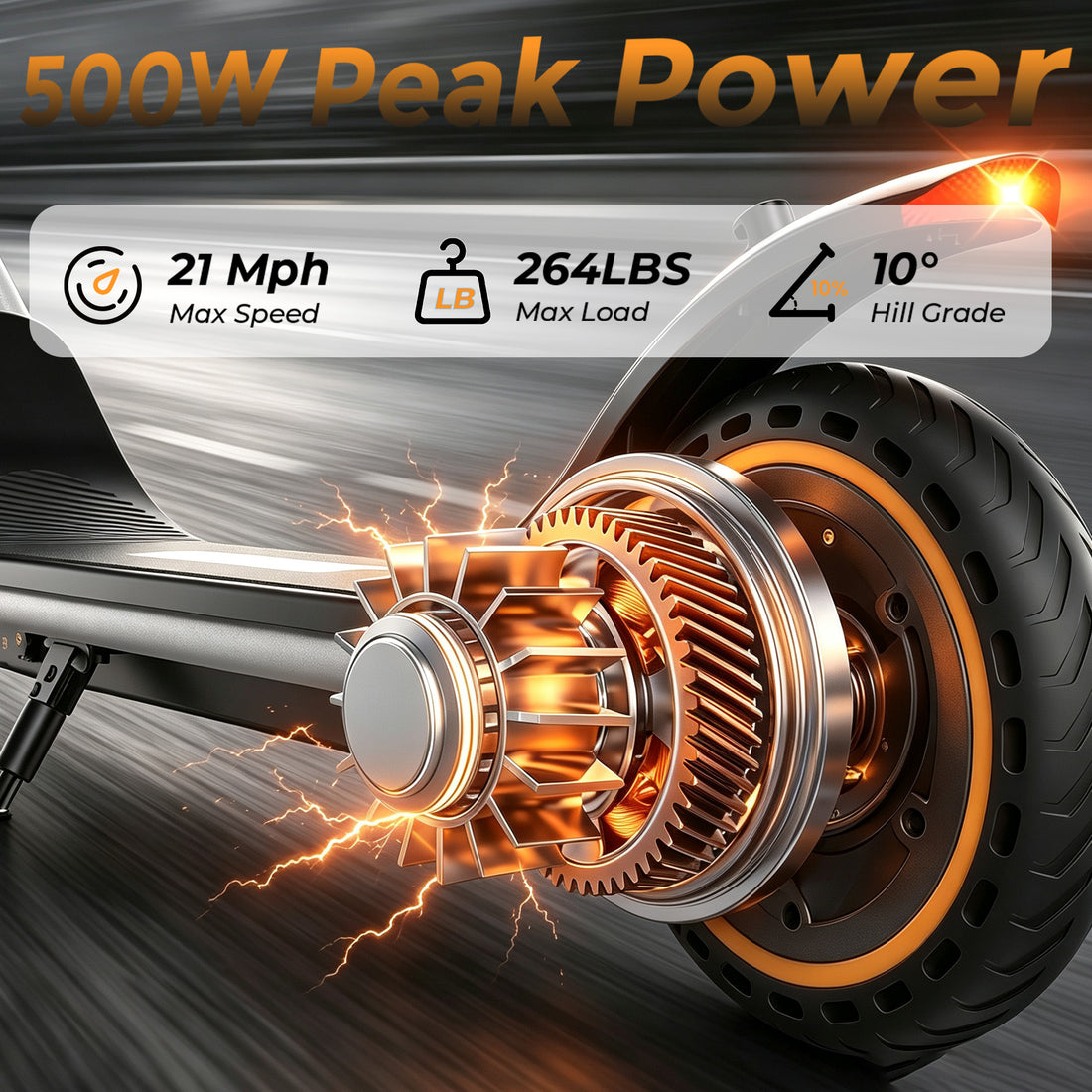 Peak 500W Electric Scooter for Adults Teens, 19Mph Max & 7.8Ah Commuter Escooters, 19Miles Range 8.5" Solid Tire Folding Smart E-Scooter for Men and Women