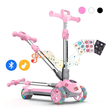 iScooter Electric Scooter for Kids Ages 3-6, Bluetooth Music Speaker, LED Light-up Wheels, Thumb Accelerator, 3-Adjustable Height Toddler Motorized Scooters, 3-Wheels Electric Scooter for Girls/Boys